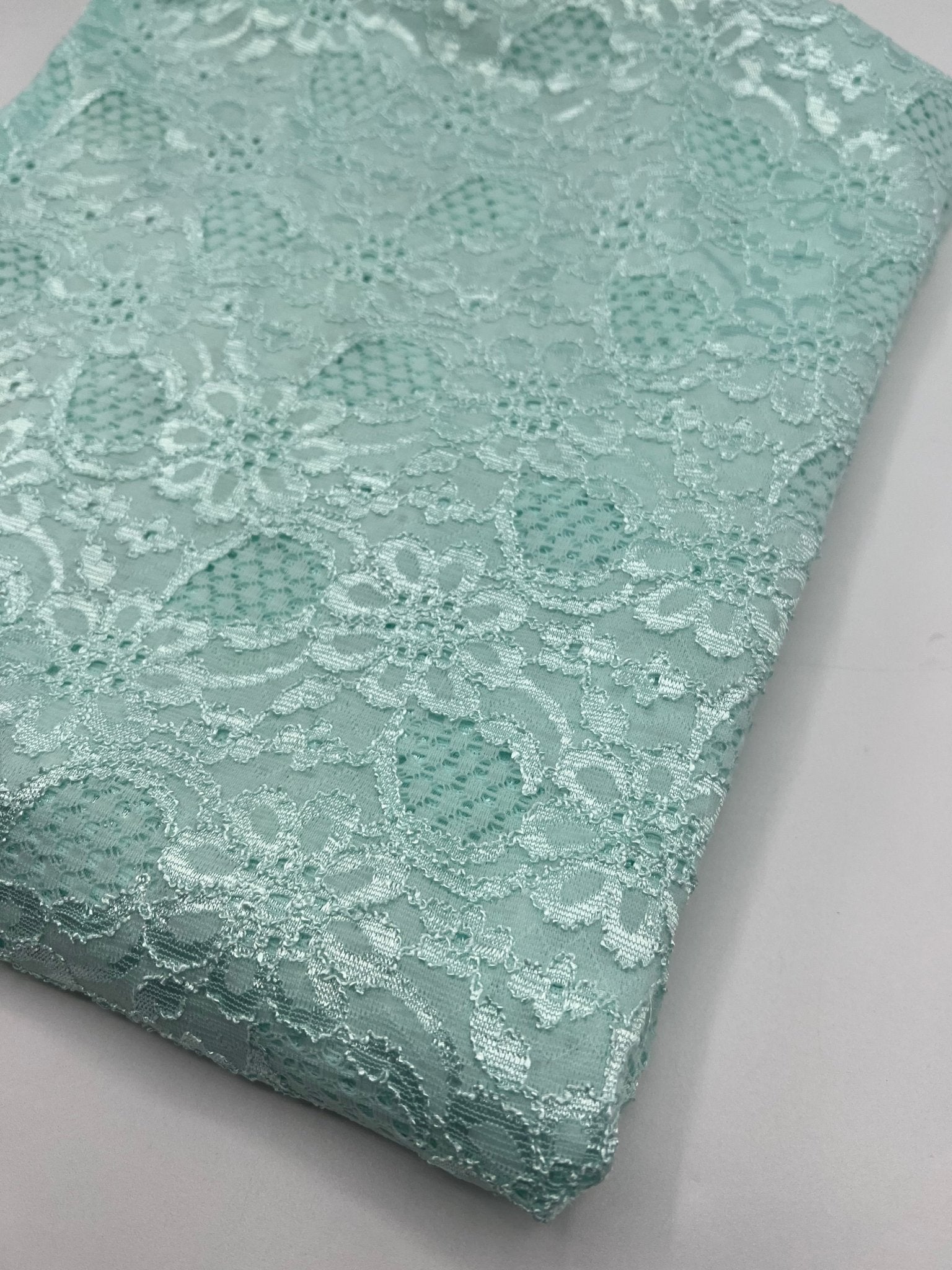 Aqua Shiny Blue Floral Lace Fabric Stretch - T9 Fabrics