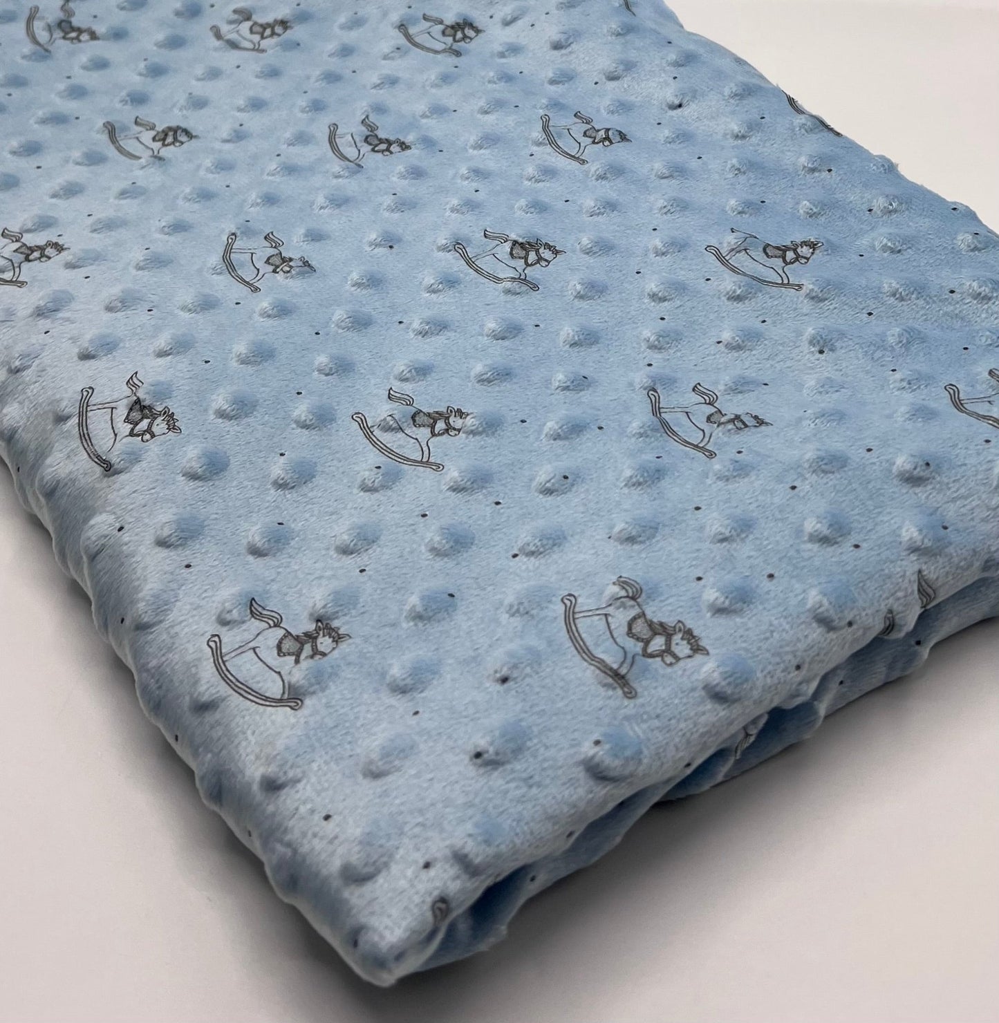 Baby Blue Rocking Horse Luxury Dimple Fleece Fabric Blanket Loungewear - T9 Fabrics