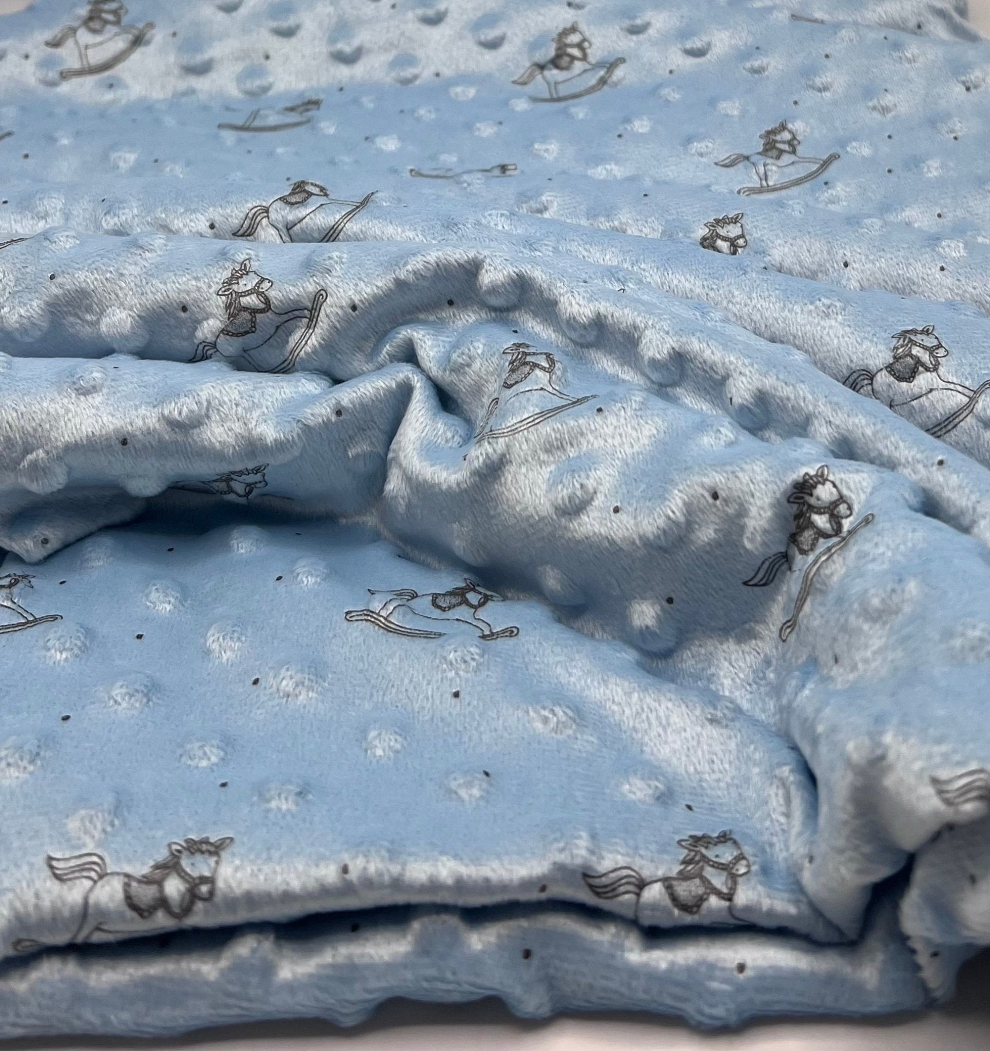 Baby Blue Rocking Horse Luxury Dimple Fleece Fabric Blanket Loungewear - T9 Fabrics