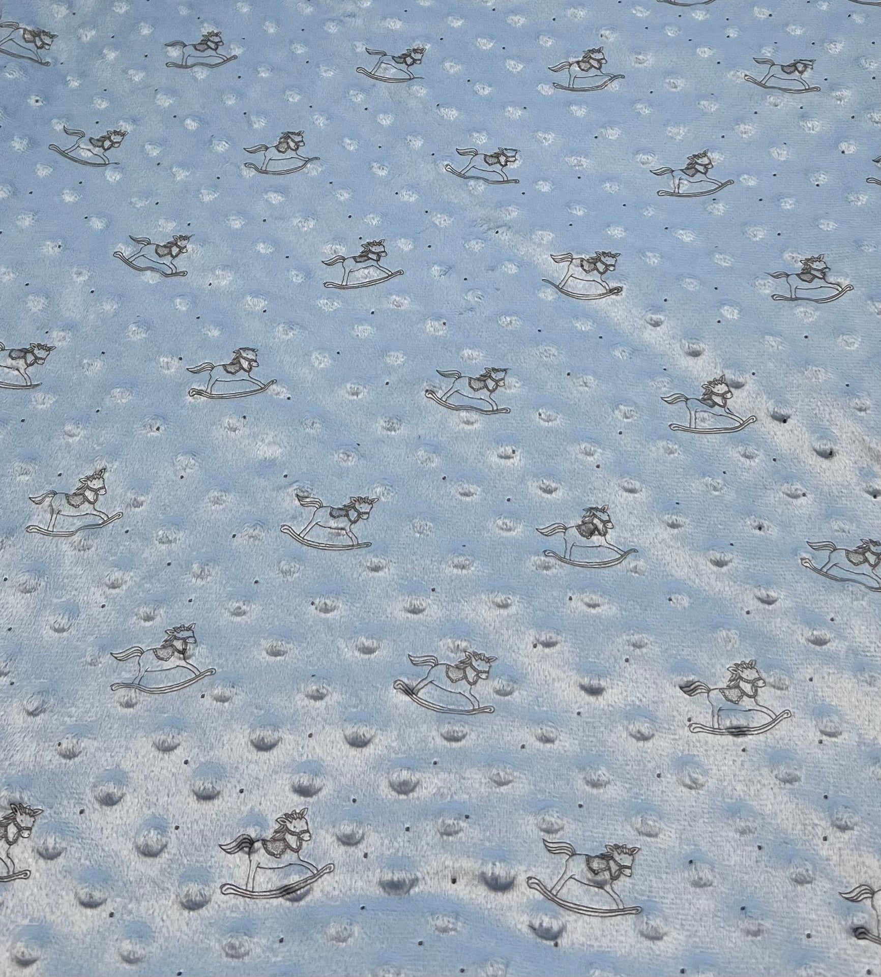 Baby Blue Rocking Horse Luxury Dimple Fleece Fabric Blanket Loungewear - T9 Fabrics