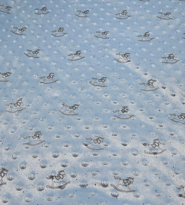 Baby Blue Rocking Horse Luxury Dimple Fleece Fabric Blanket Loungewear - T9 Fabrics