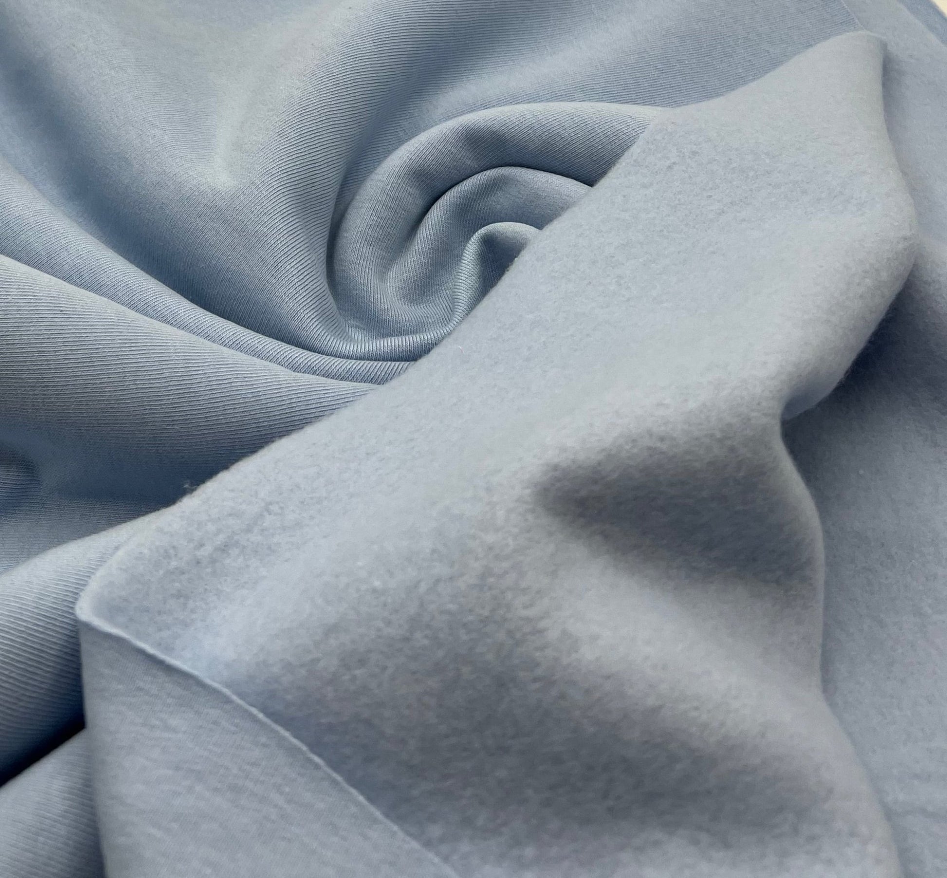 Baby Blue Thick Cotton Mix Sweatshirt Fabric 250 GSM 2 Way Stretch - T9 Fabrics