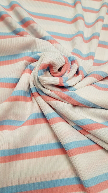 Baby Pink & Baby Blue Striped Fine Rib Stretch Fabric - T9 Fabrics