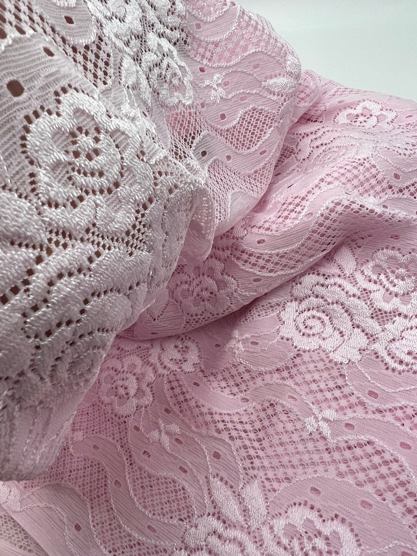 Baby Pink Floral Lace Fabric Stretch - T9 Fabrics
