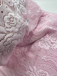 Baby Pink Floral Lace Fabric Stretch - T9 Fabrics