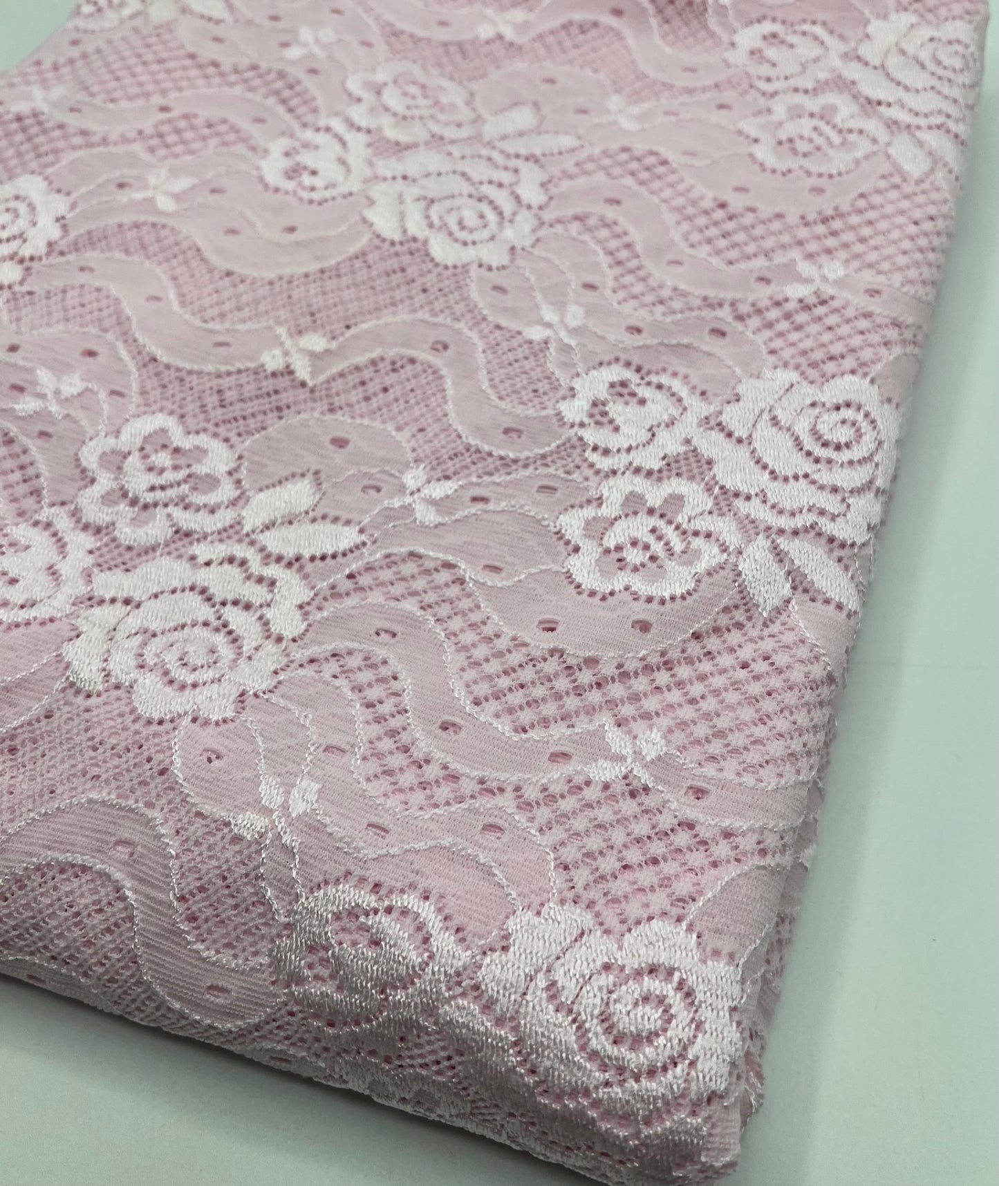 Baby Pink Floral Lace Fabric Stretch - T9 Fabrics
