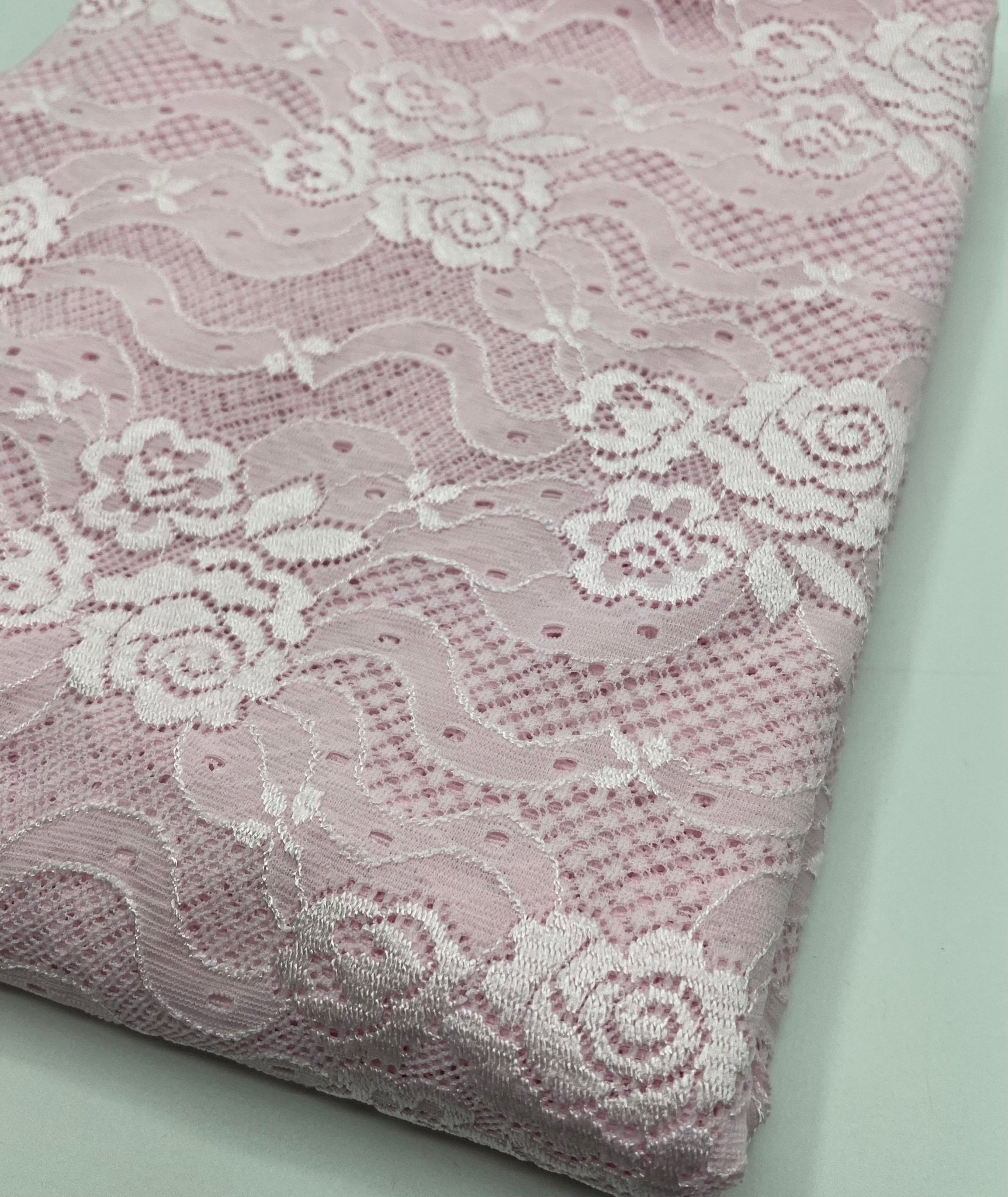 Baby Pink Floral Lace Fabric Stretch - T9 Fabrics