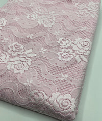 Baby Pink Floral Lace Fabric Stretch - T9 Fabrics