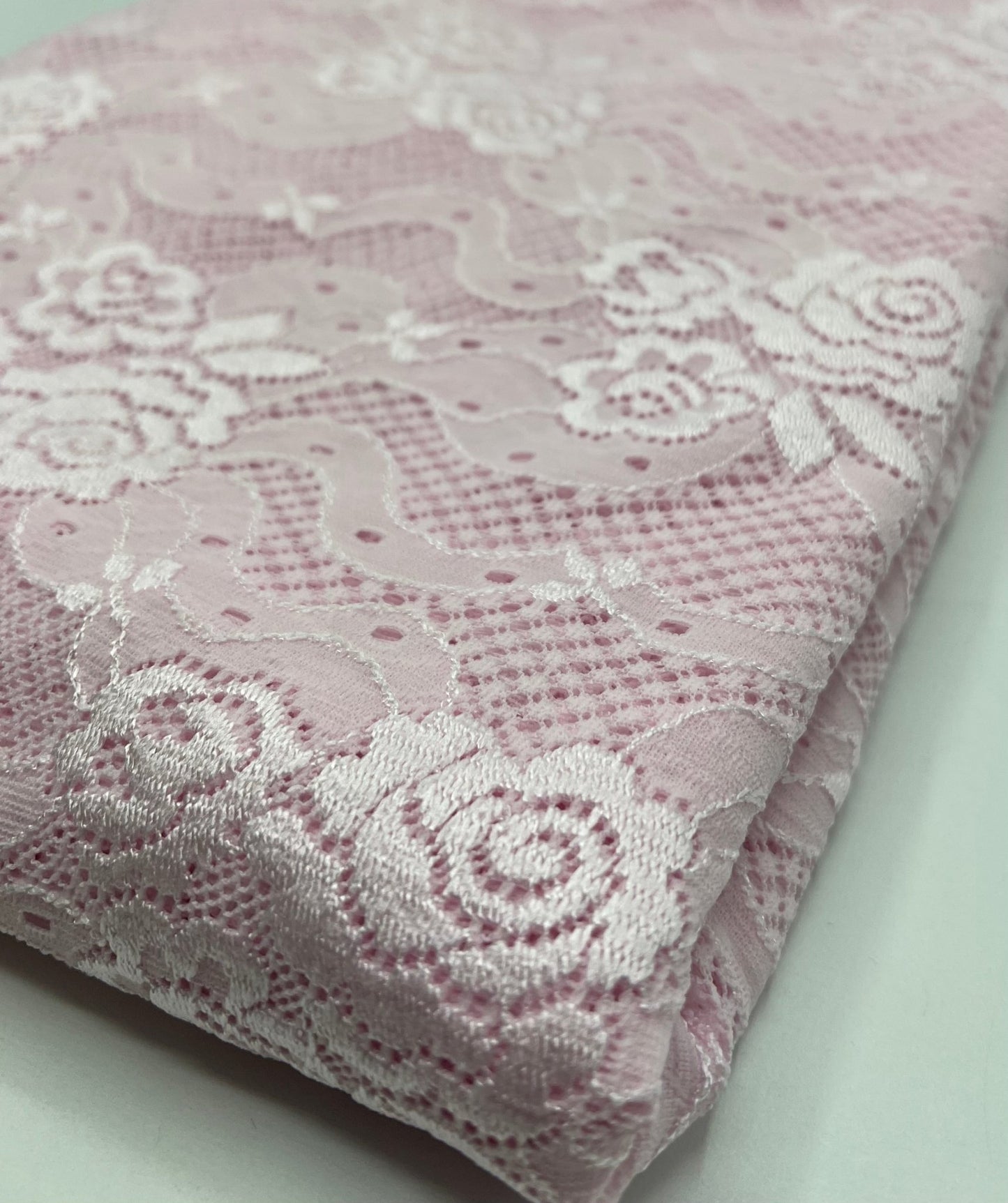 Baby Pink Floral Lace Fabric Stretch - T9 Fabrics
