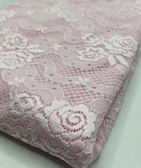 Baby Pink Floral Lace Fabric Stretch - T9 Fabrics