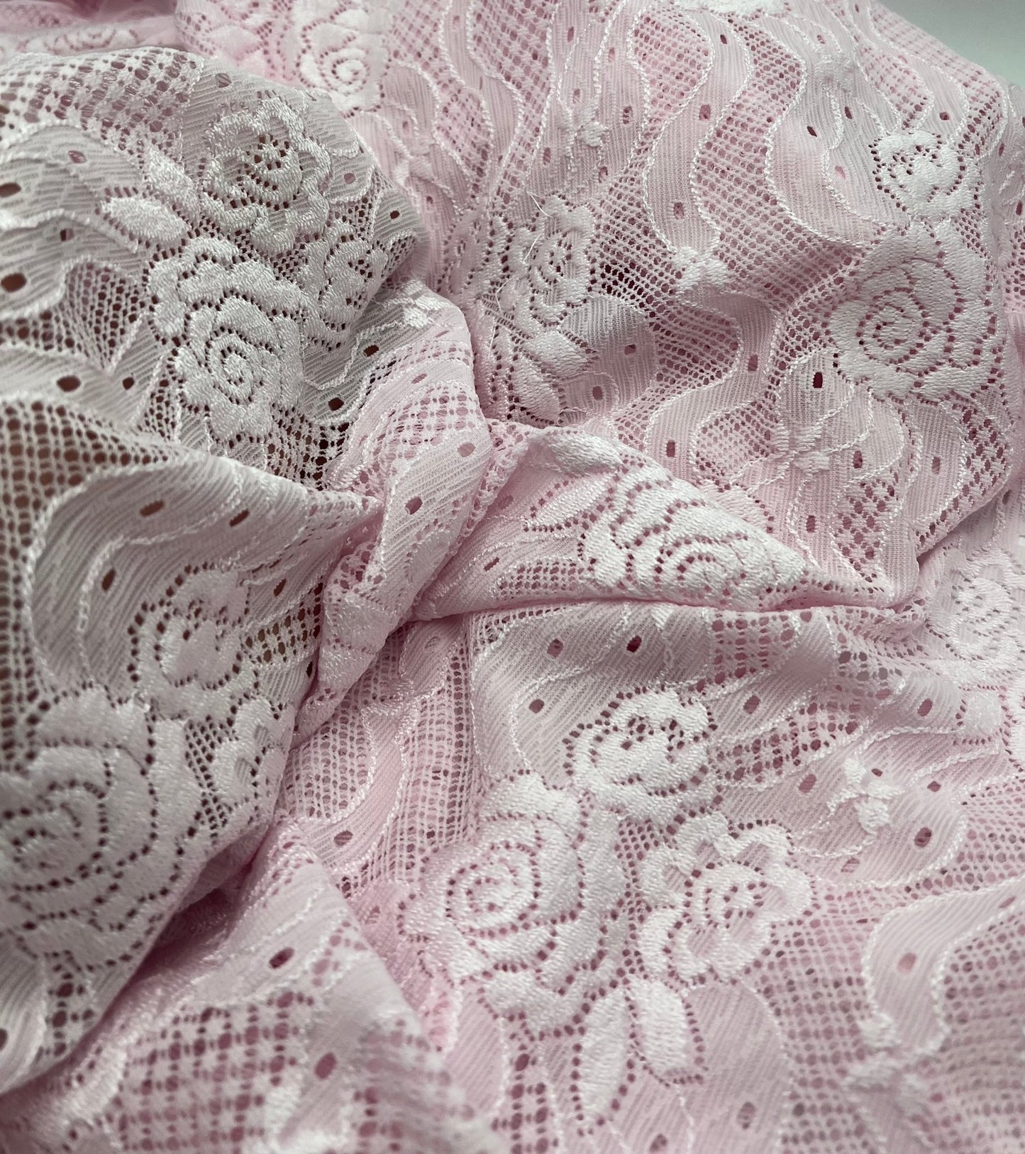 Baby Pink Floral Lace Fabric Stretch - T9 Fabrics