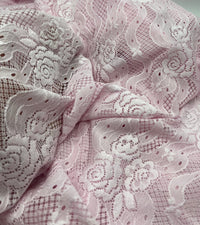 Baby Pink Floral Lace Fabric Stretch - T9 Fabrics