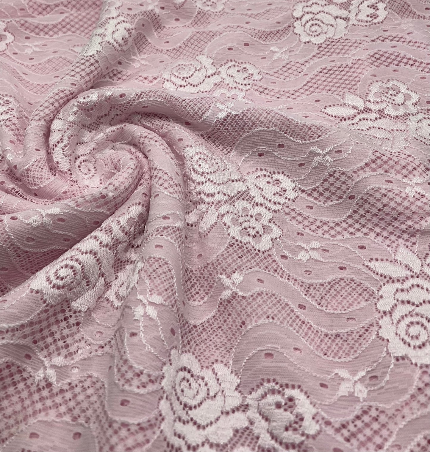 Baby Pink Floral Lace Fabric Stretch - T9 Fabrics