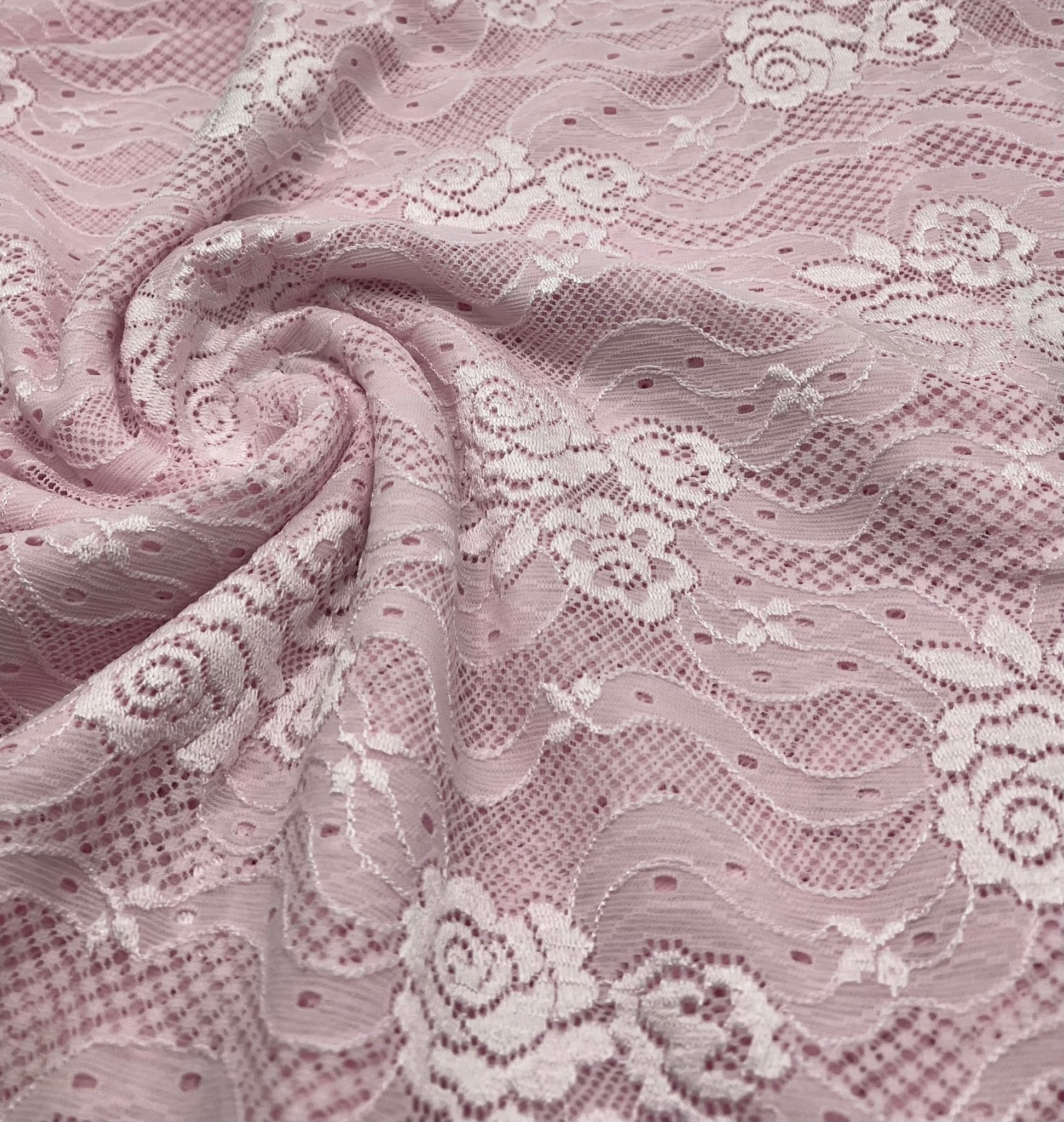 Baby Pink Floral Lace Fabric Stretch - T9 Fabrics