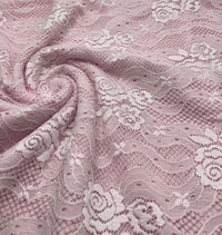 Baby Pink Floral Lace Fabric Stretch - T9 Fabrics