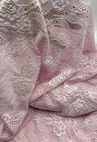 Baby Pink Floral Lace Fabric Stretch - T9 Fabrics
