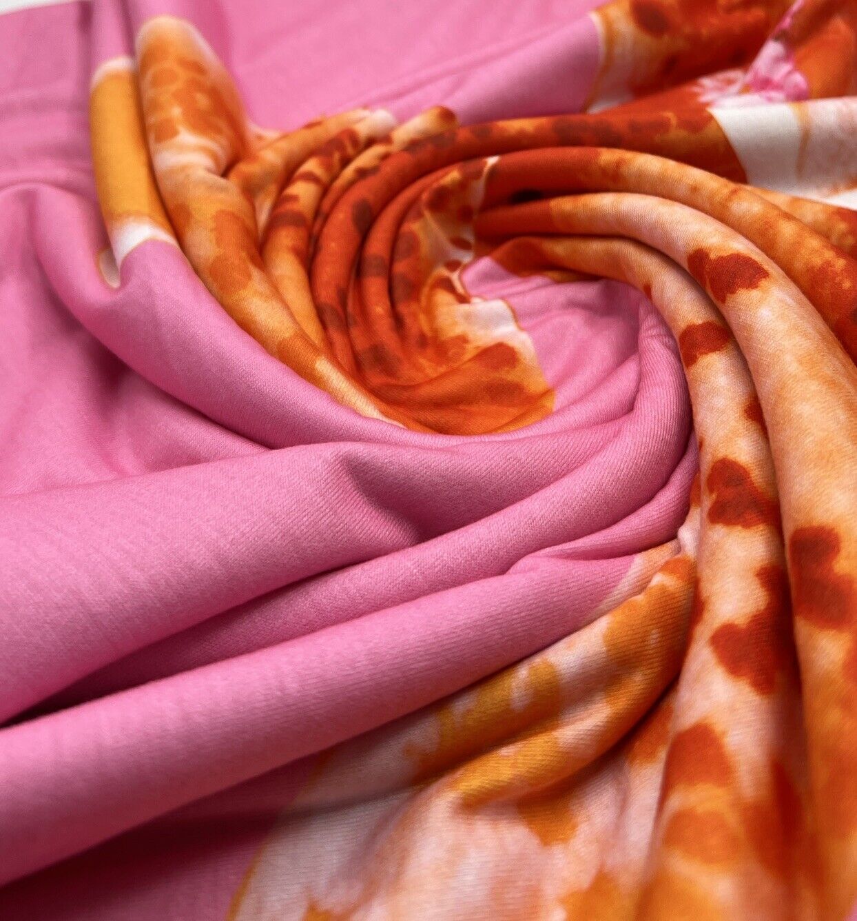 Baby Pink Orange Large Floral Print Spun Poly Stretch Fabric - T9 Fabrics