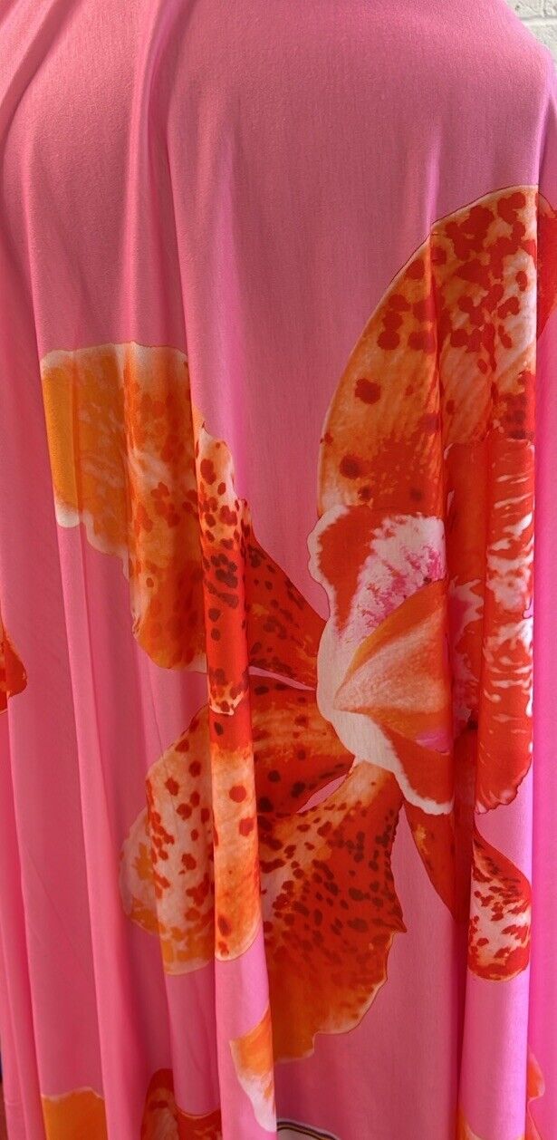 Baby Pink Orange Large Floral Print Spun Poly Stretch Fabric - T9 Fabrics