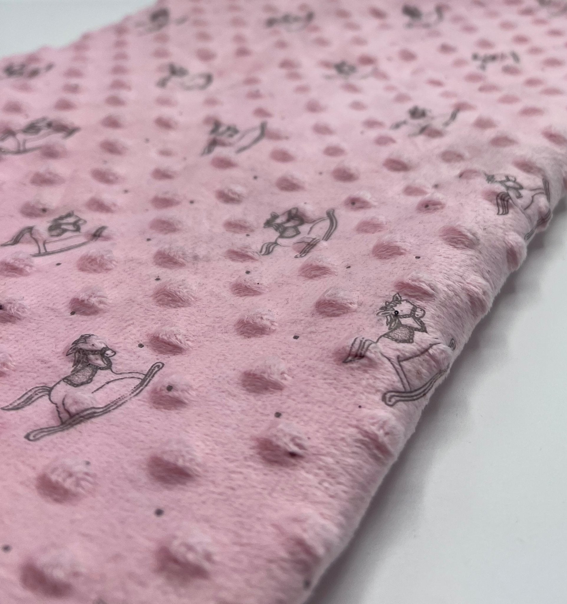 Baby Pink Rocking Horse Luxury Dimple Fleece Fabric Blanket Loungewear - T9 Fabrics