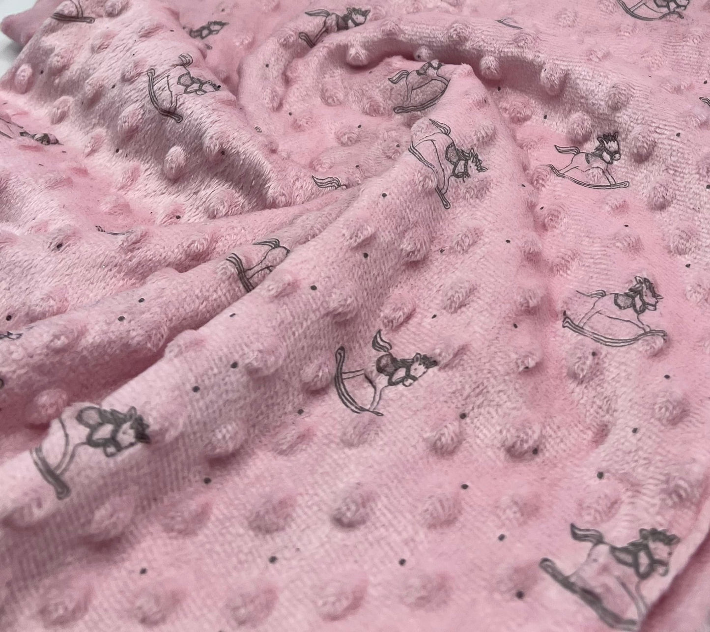 Baby Pink Rocking Horse Luxury Dimple Fleece Fabric Blanket Loungewear - T9 Fabrics