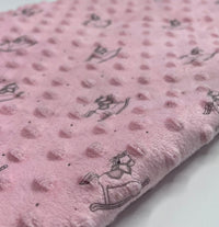 Baby Pink Rocking Horse Luxury Dimple Fleece Fabric Blanket Loungewear - T9 Fabrics