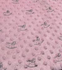 Baby Pink Rocking Horse Luxury Dimple Fleece Fabric Blanket Loungewear - T9 Fabrics