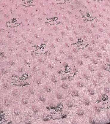 Baby Pink Rocking Horse Luxury Dimple Fleece Fabric Blanket Loungewear - T9 Fabrics