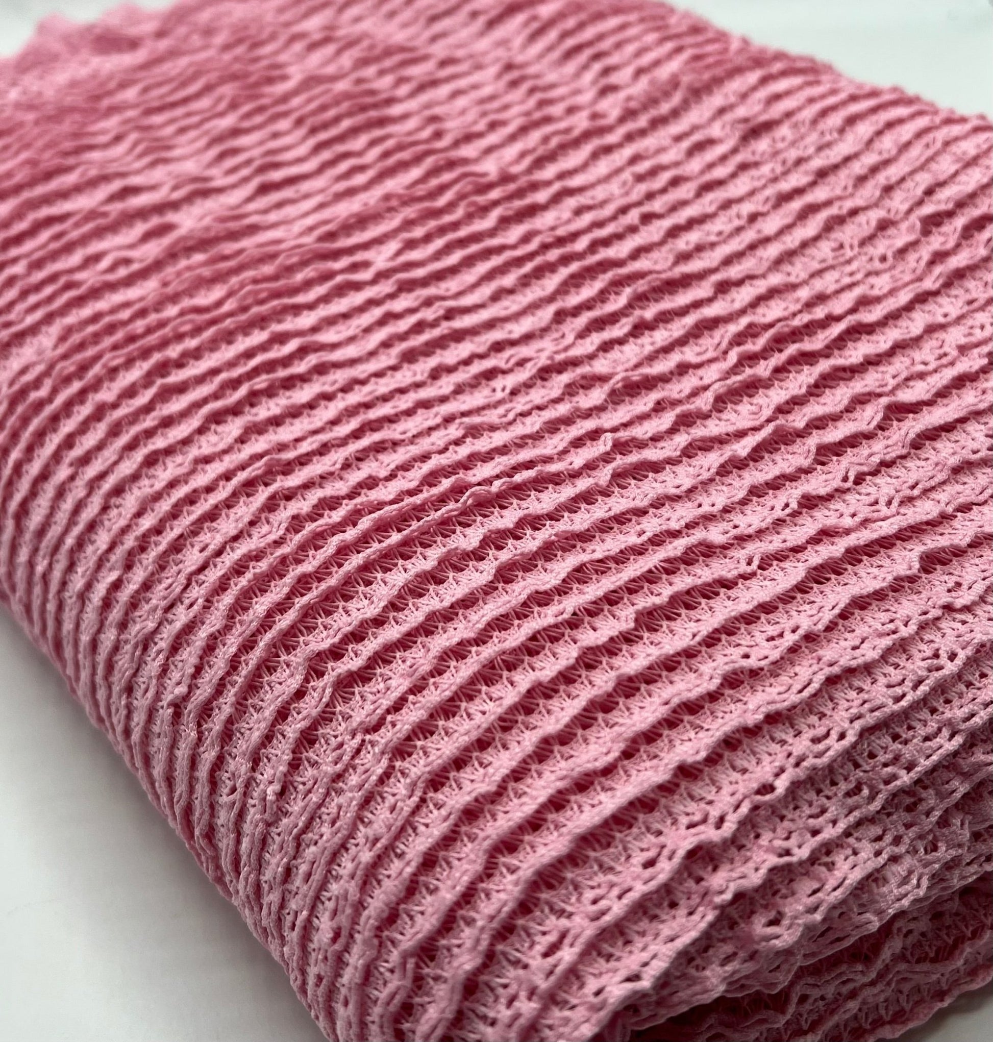 Baby Pink Ruffle Stretch Knitted Fabric - T9 Fabrics