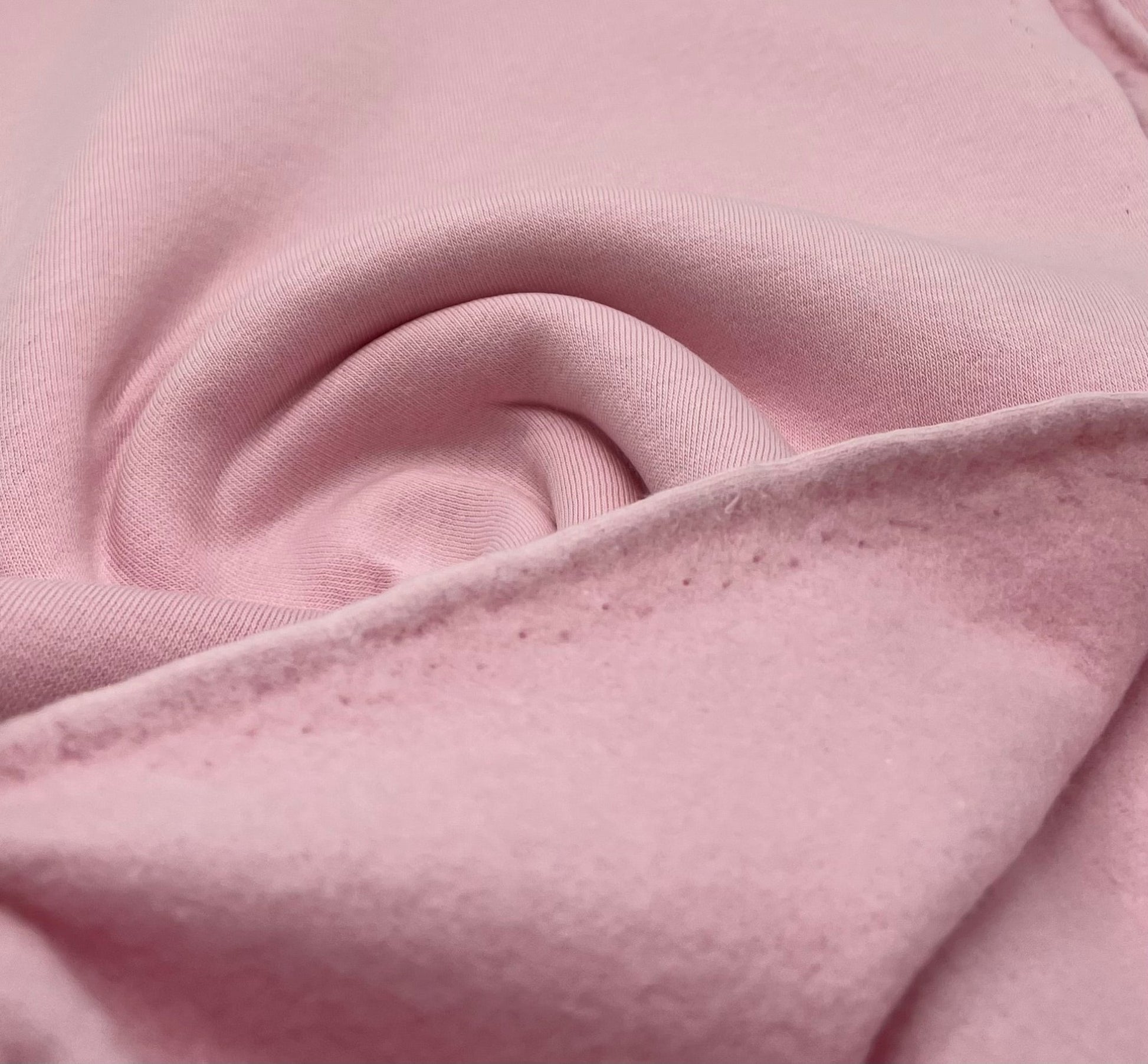 Baby Pink Thick Cotton Mix Sweatshirt Fabric 250 GSM 2 Way Stretch - T9 Fabrics