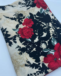 Beige Black Floral Print ITY Fabric 2 Way Stretch - T9 Fabrics