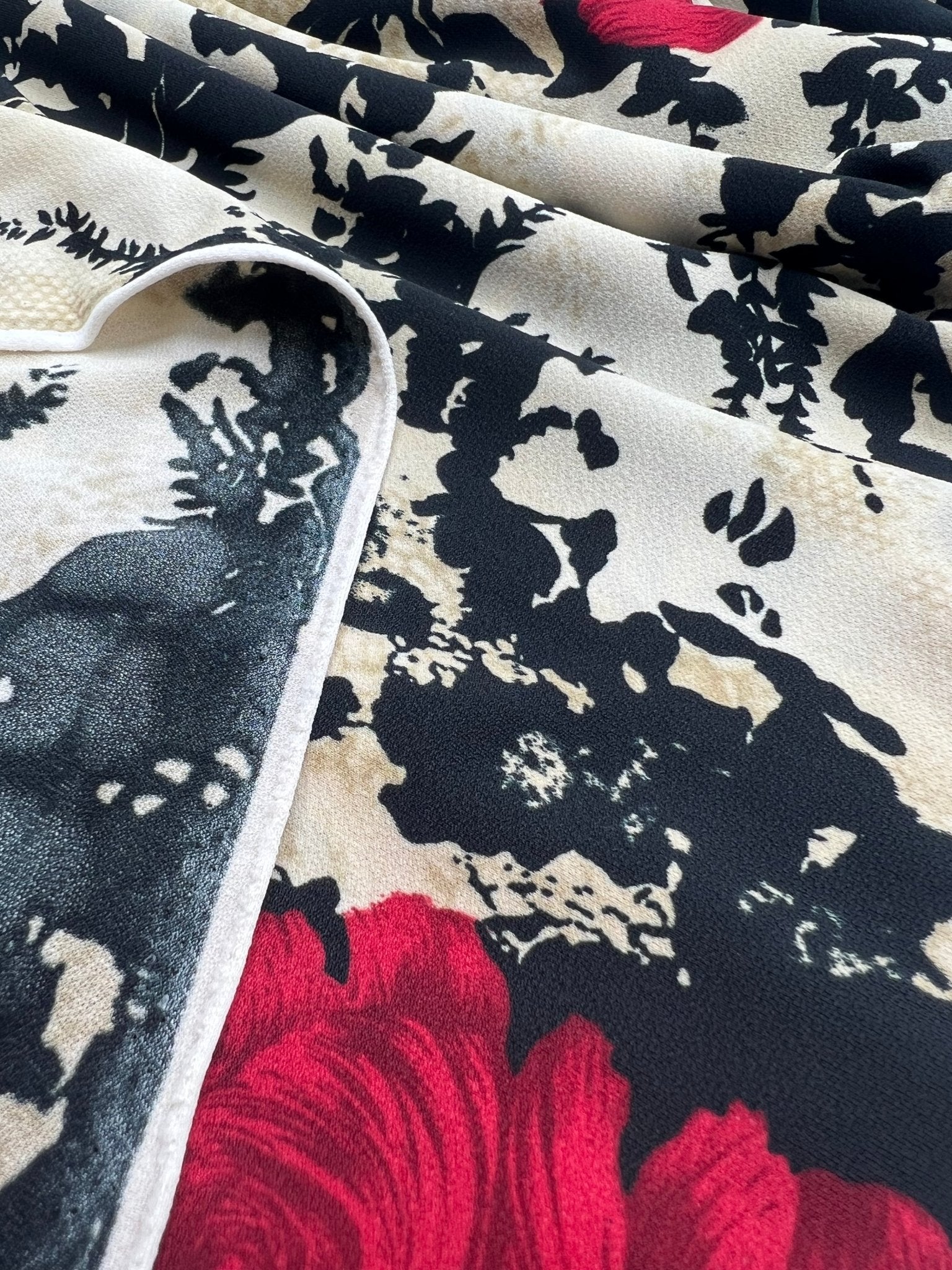 Beige Black Floral Print ITY Fabric 2 Way Stretch - T9 Fabrics
