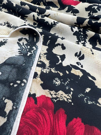 Beige Black Floral Print ITY Fabric 2 Way Stretch - T9 Fabrics