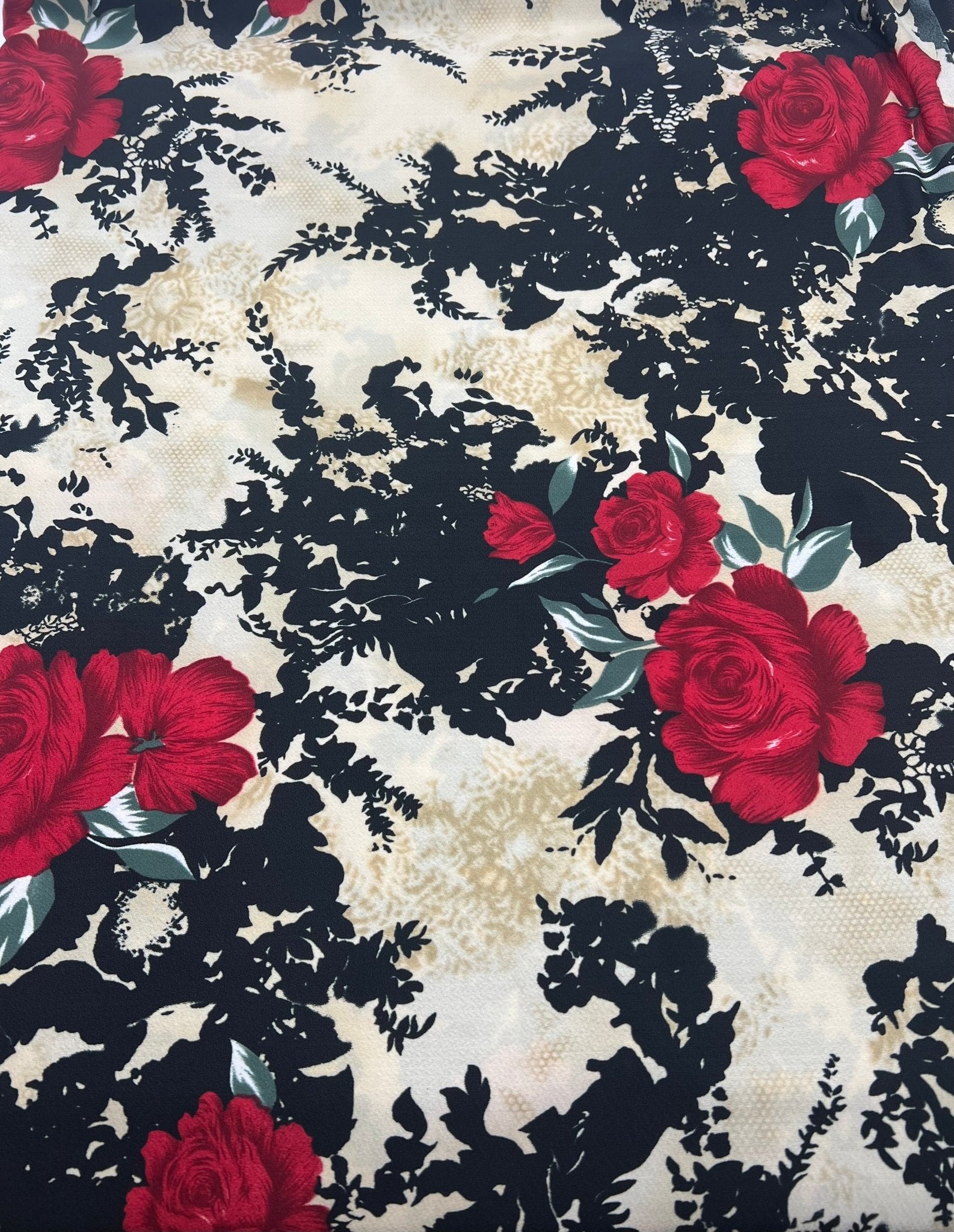 Beige Black Floral Print ITY Fabric 2 Way Stretch - T9 Fabrics