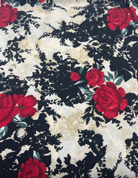 Beige Black Floral Print ITY Fabric 2 Way Stretch - T9 Fabrics