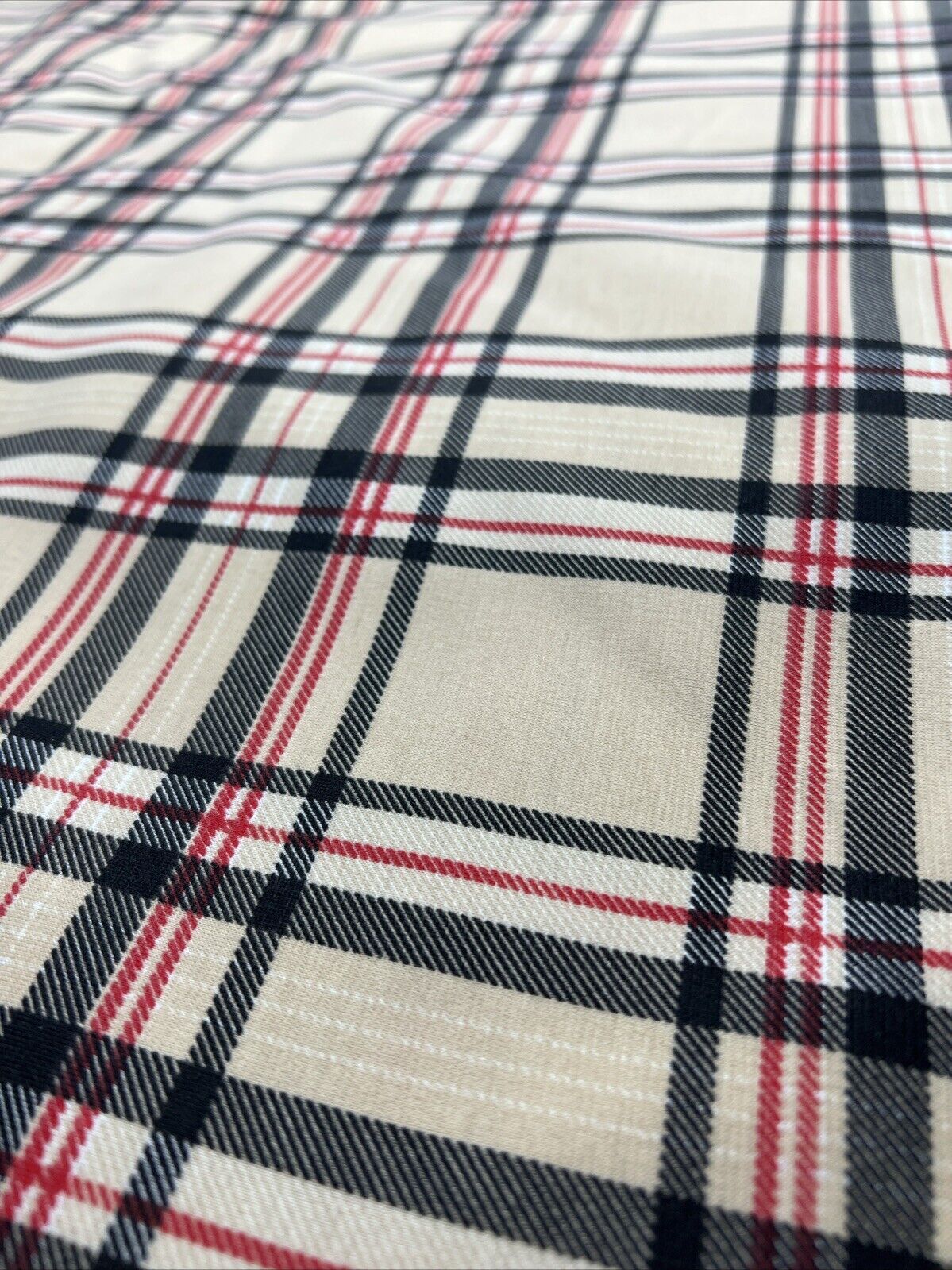 Beige Black Red Check Ponte Fabric - T9 Fabrics