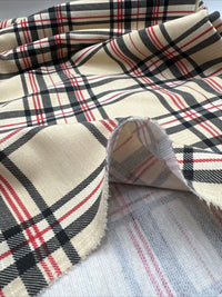 Beige Black Red Check Ponte Fabric - T9 Fabrics