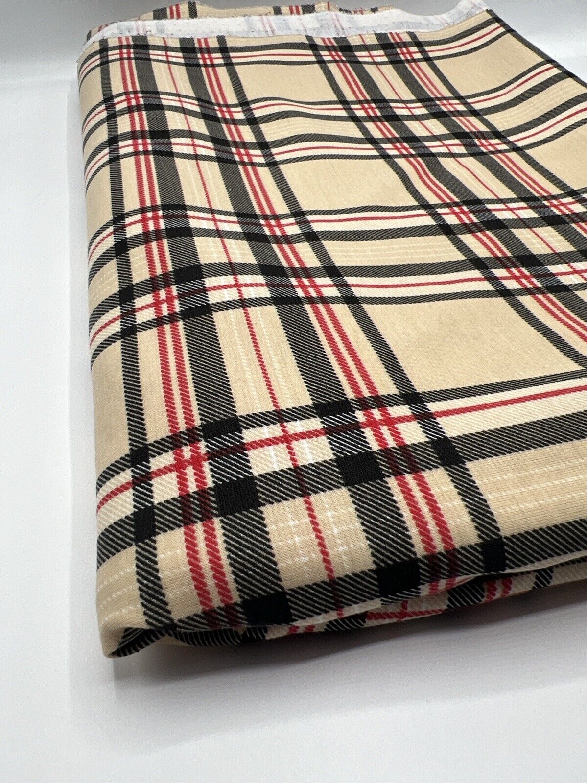 Beige Black Red Check Ponte Fabric - T9 Fabrics