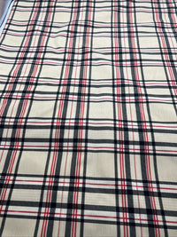 Beige Black Red Check Ponte Fabric - T9 Fabrics