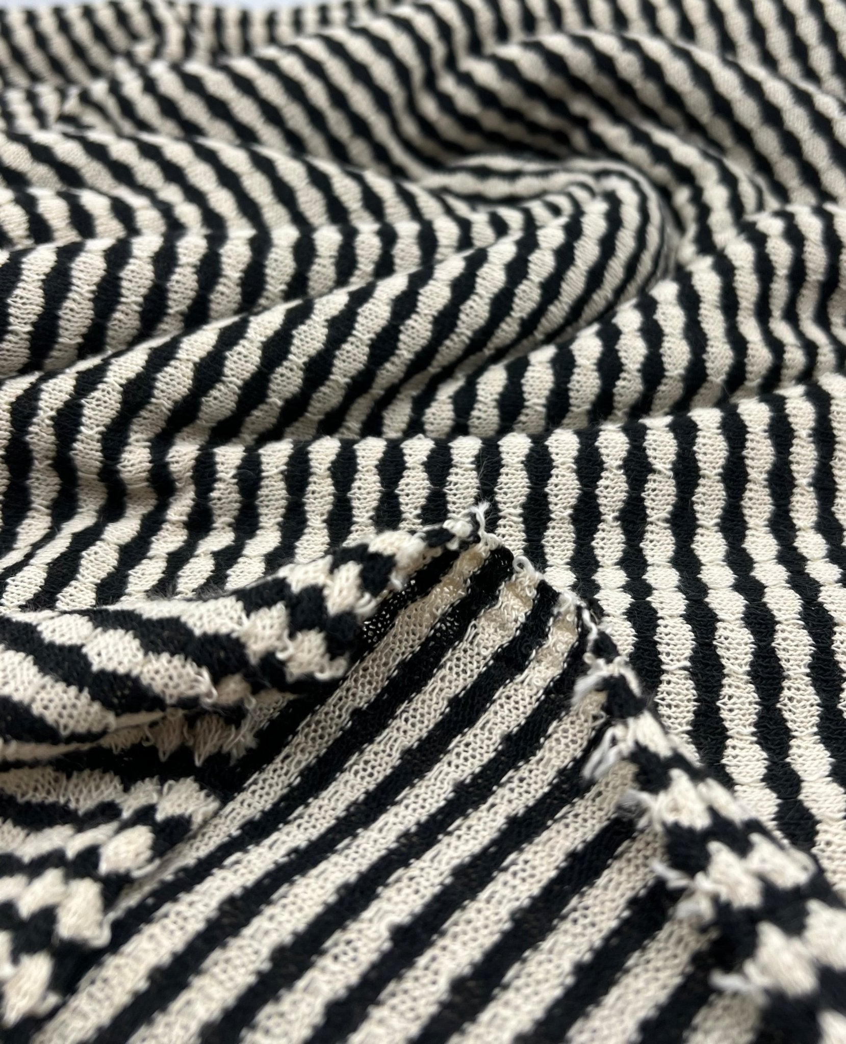 Beige Black Stripe Knitted 2 Way Stretch Fabric - T9 Fabrics