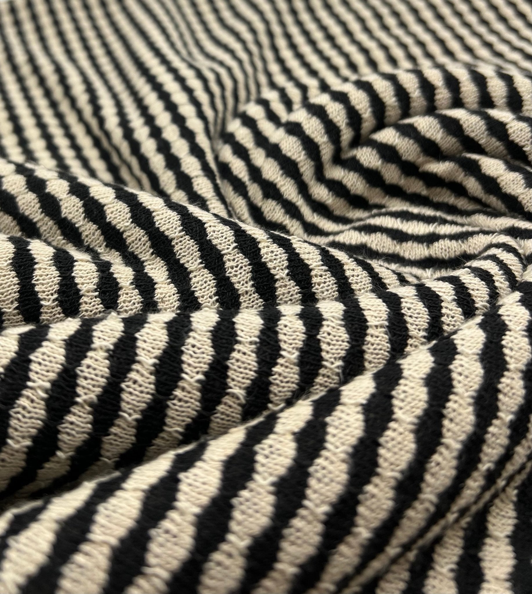 Beige Black Stripe Knitted 2 Way Stretch Fabric - T9 Fabrics