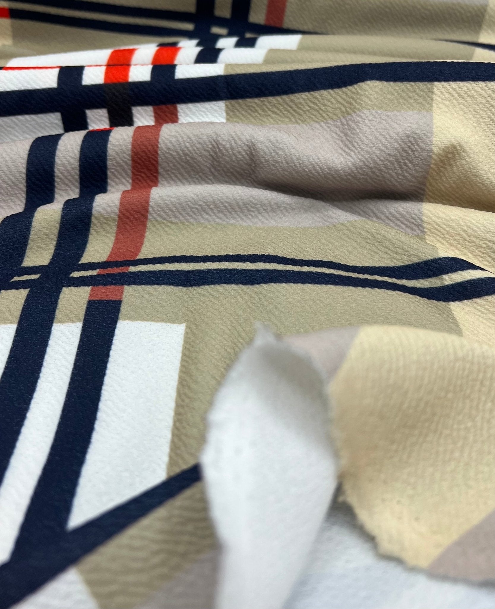 Beige Check Print Liverpool Stretch Fabric - T9 Fabrics