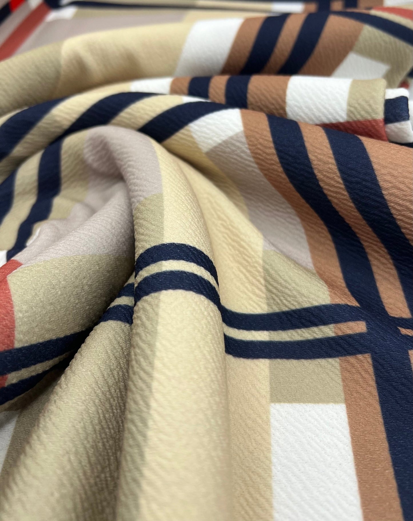 Beige Check Print Liverpool Stretch Fabric - T9 Fabrics