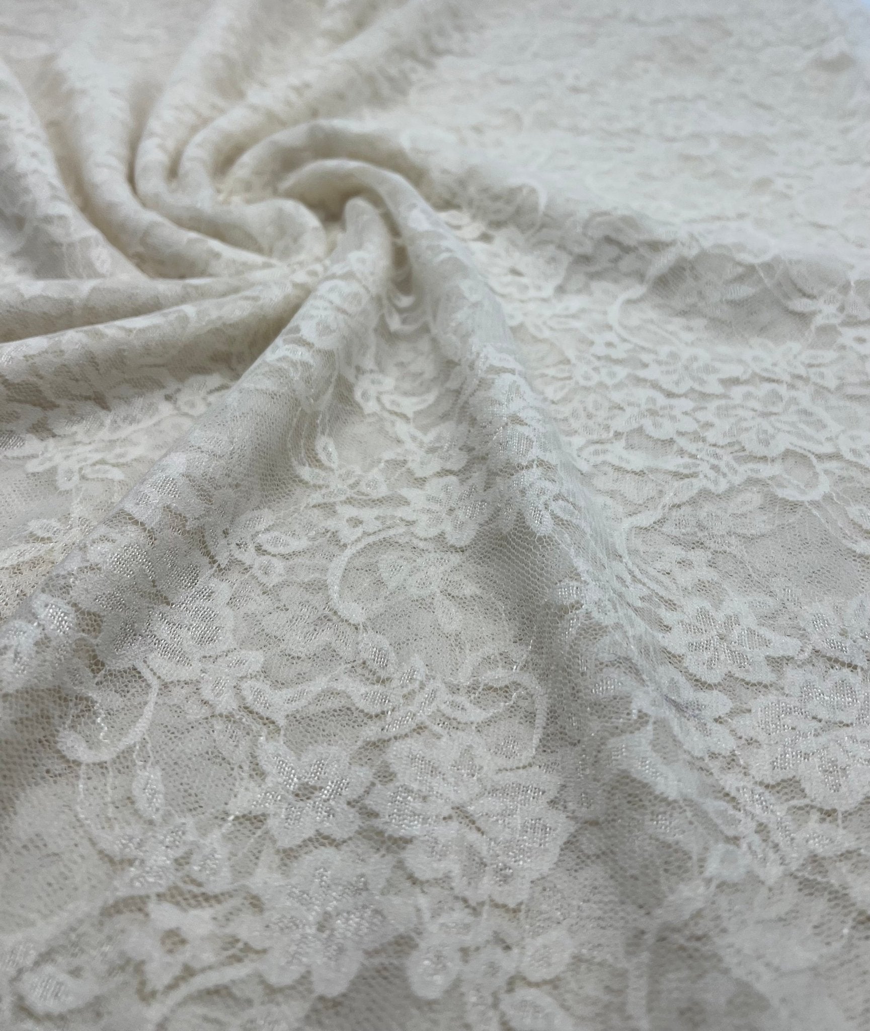 Beige Floral Lace Fabric Stretch - T9 Fabrics