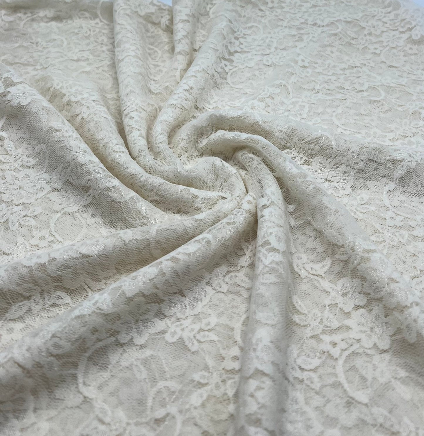 Beige Floral Lace Fabric Stretch - T9 Fabrics