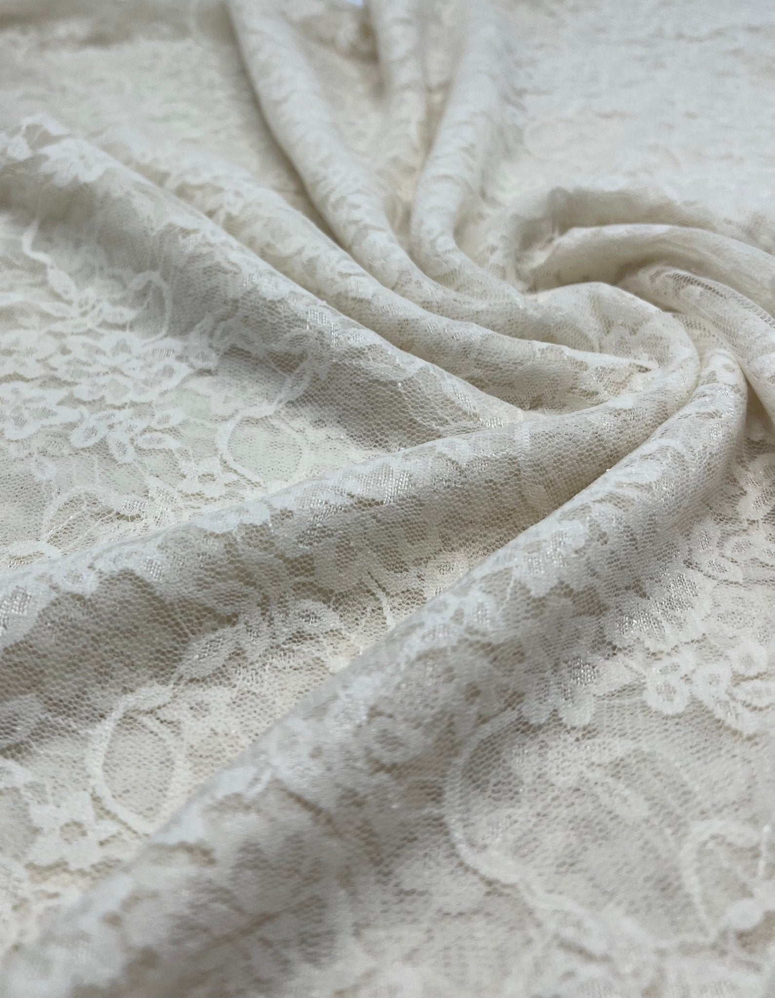 Beige Floral Lace Fabric Stretch - T9 Fabrics
