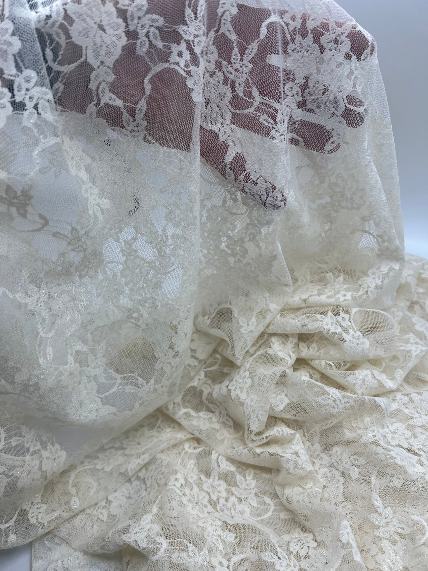 Beige Floral Lace Fabric Stretch - T9 Fabrics