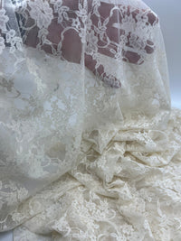 Beige Floral Lace Fabric Stretch - T9 Fabrics