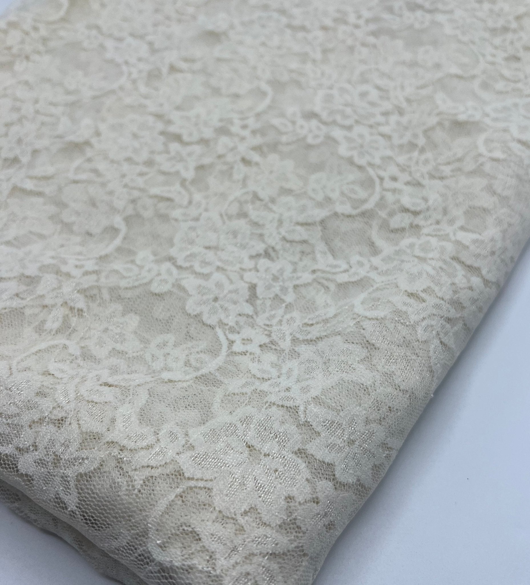 Beige Floral Lace Fabric Stretch - T9 Fabrics