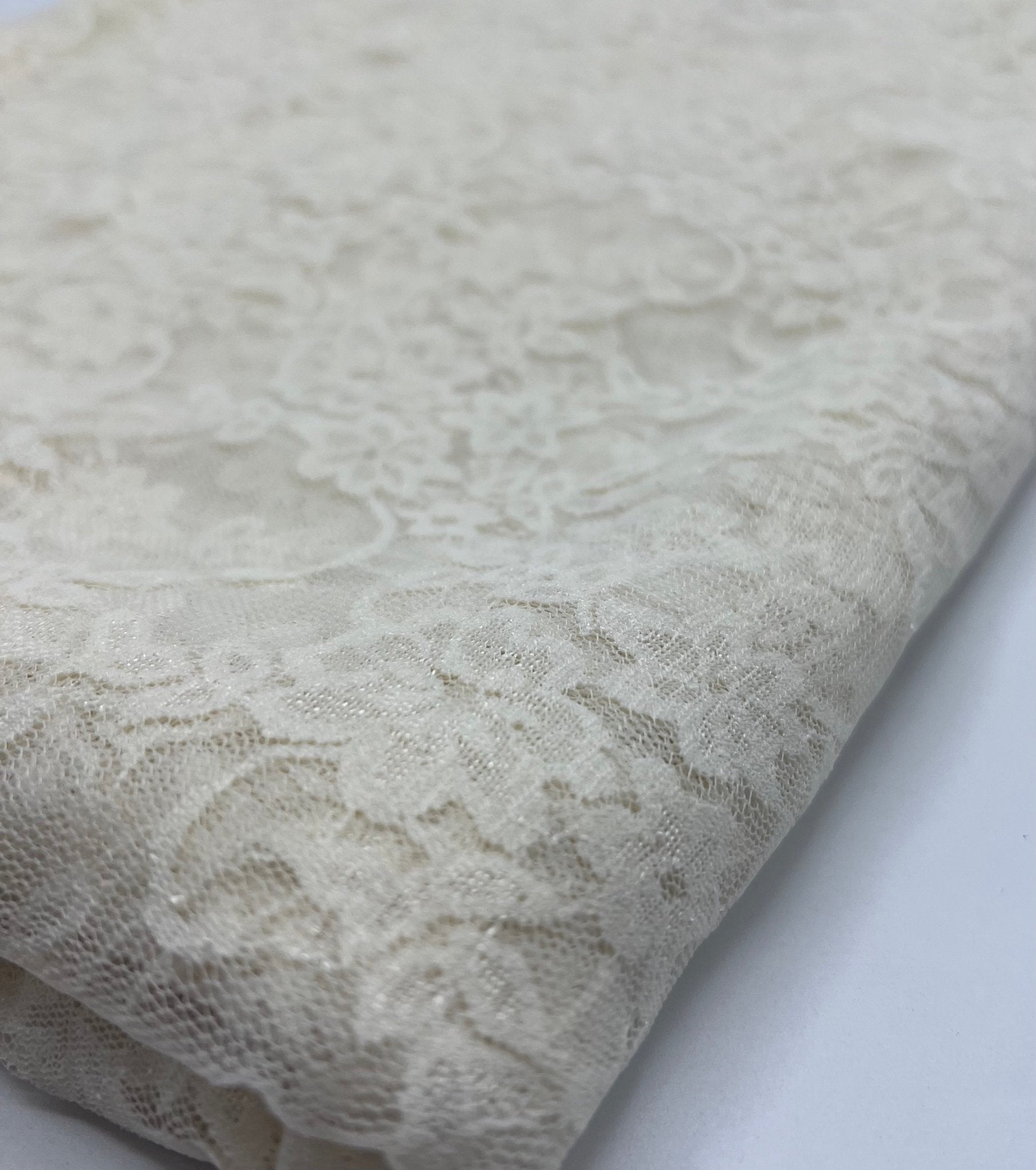 Beige Floral Lace Fabric Stretch - T9 Fabrics