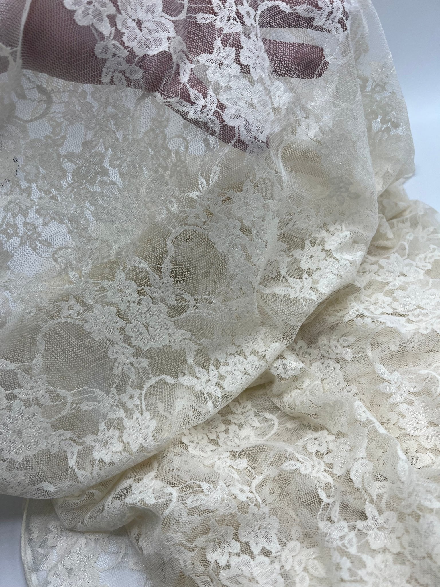 Beige Floral Lace Fabric Stretch - T9 Fabrics